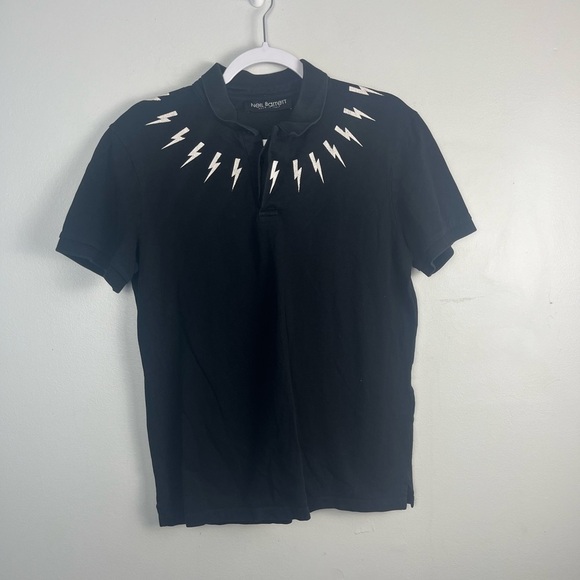 Neil Barrett Lightning Bolt Print Polo Shirt size small slim fit - Picture 3 of 9